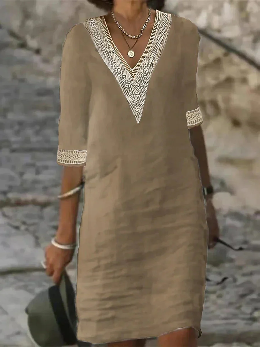 Stella - Robe midi femme col V dentelle - Image 3