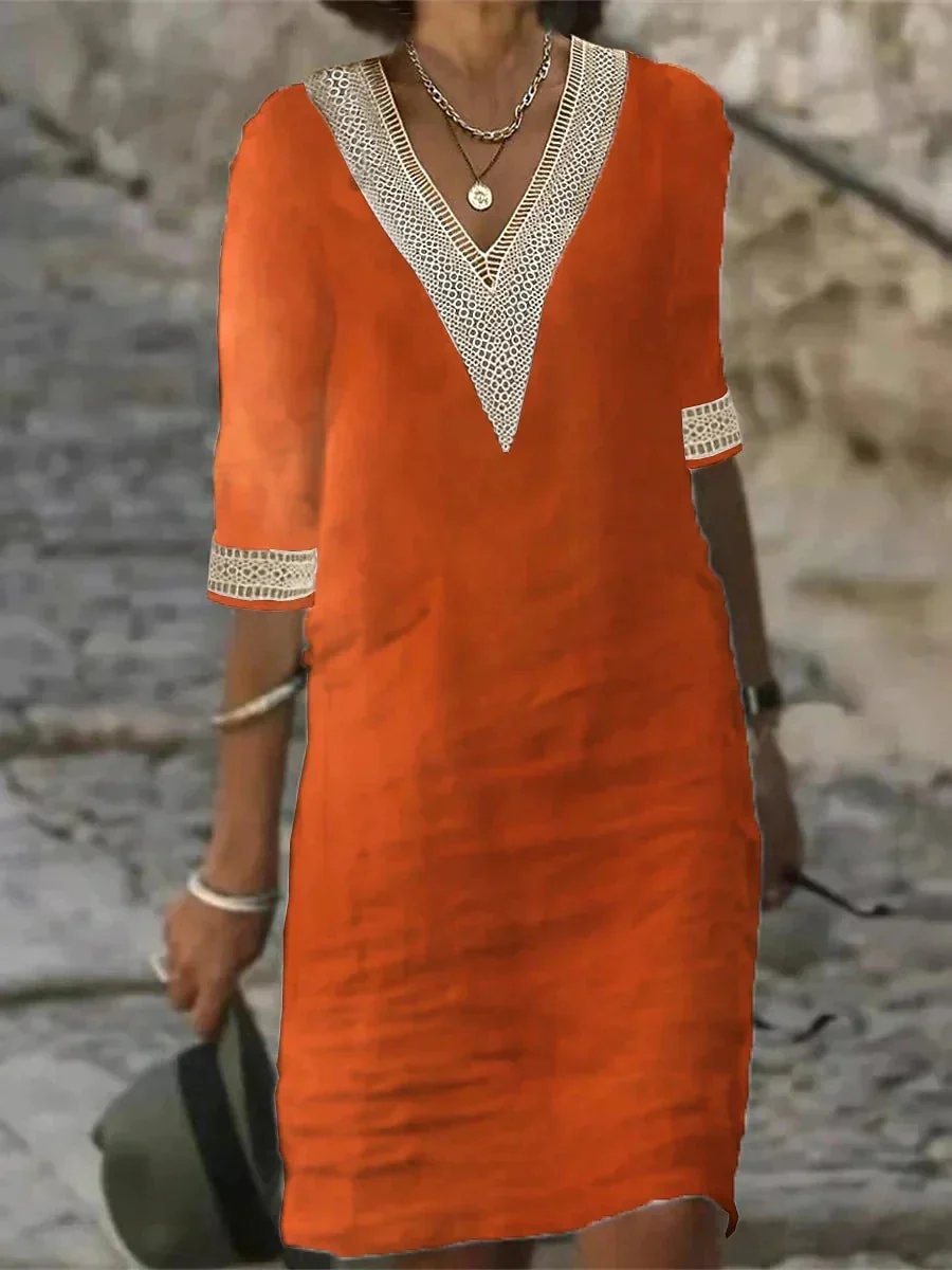 Stella - Robe midi femme col V dentelle - Image 4